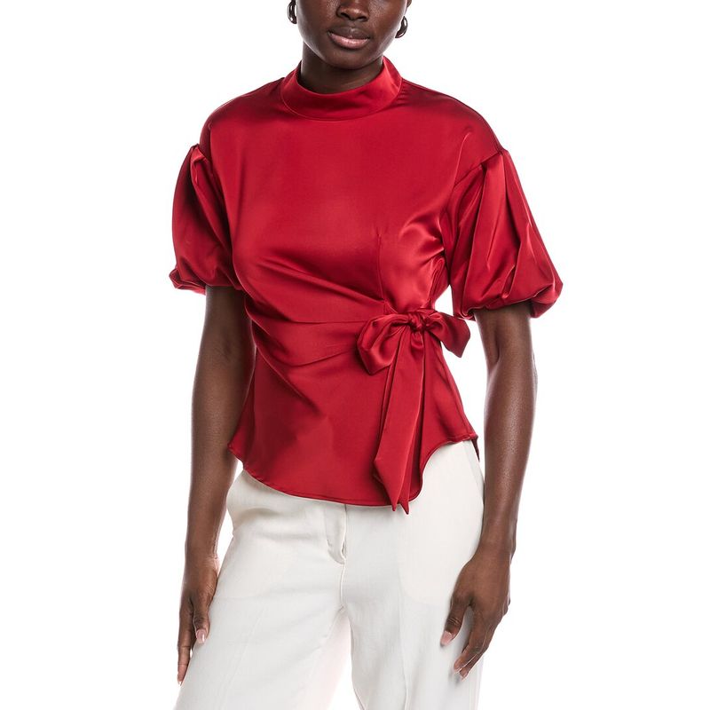Gracia Womens Side Tie Satin Top, Red